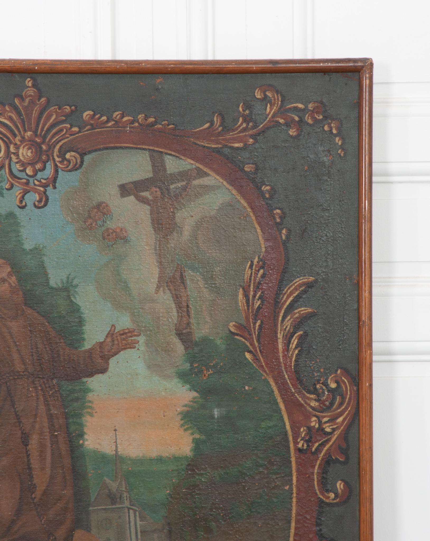French Framed Painting of St. Francis of Assisi For Sale