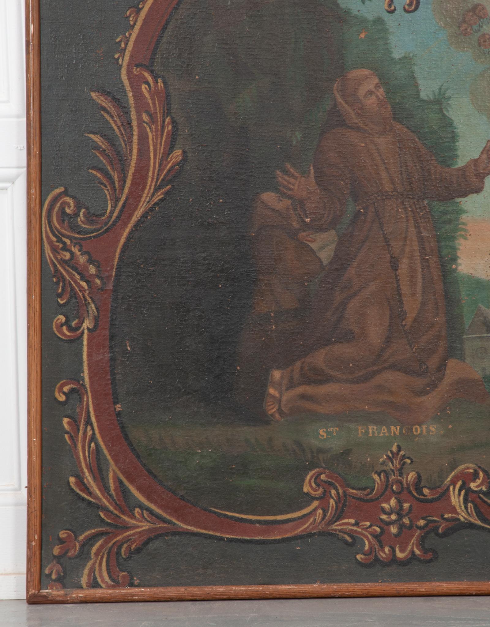 Hand-Painted Framed Painting of St. Francis of Assisi For Sale