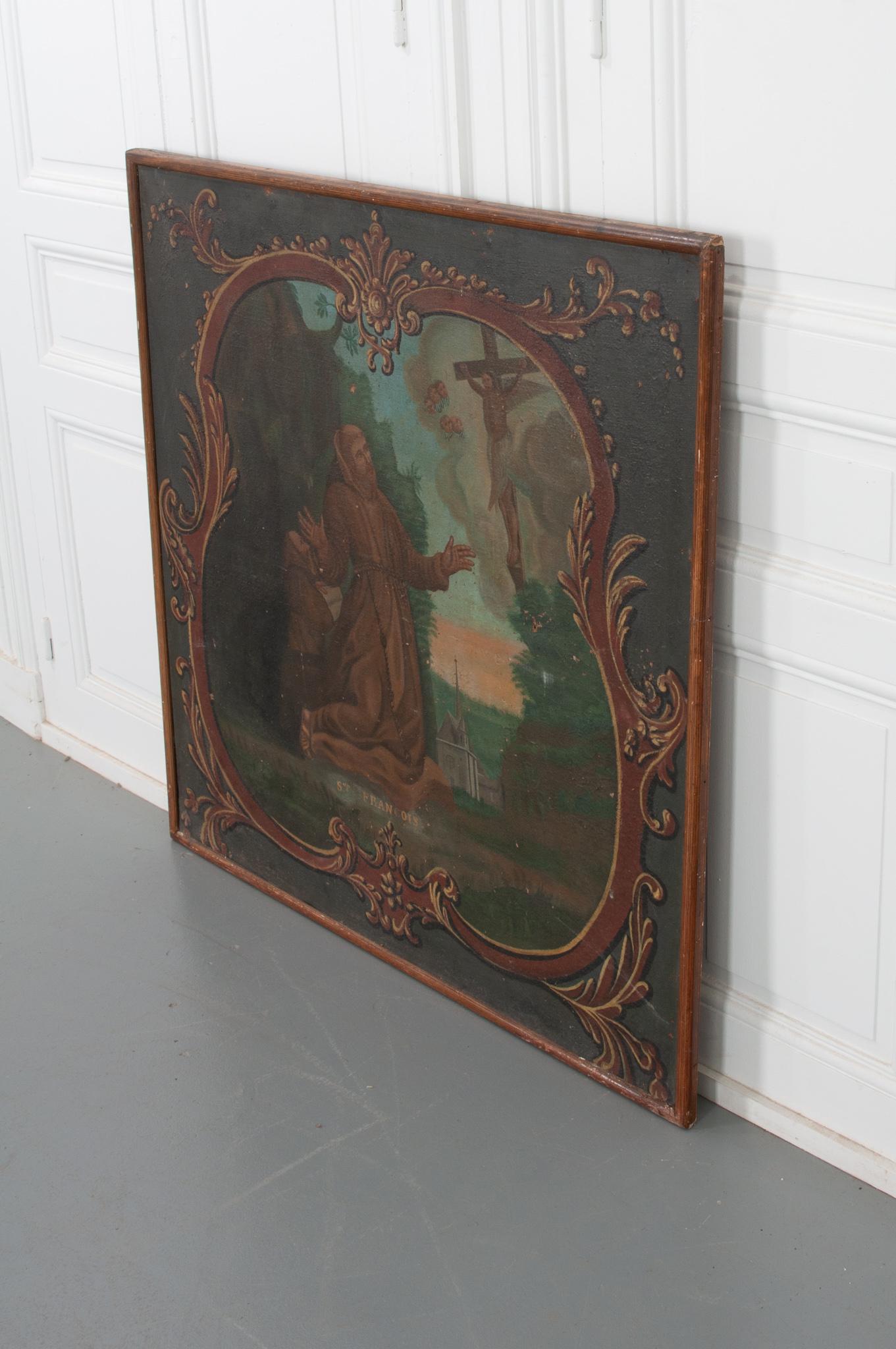 19th Century Framed Painting of St. Francis of Assisi For Sale