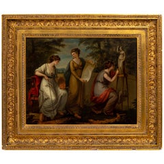 Framed Painting on Board Titled "The Three Muses"