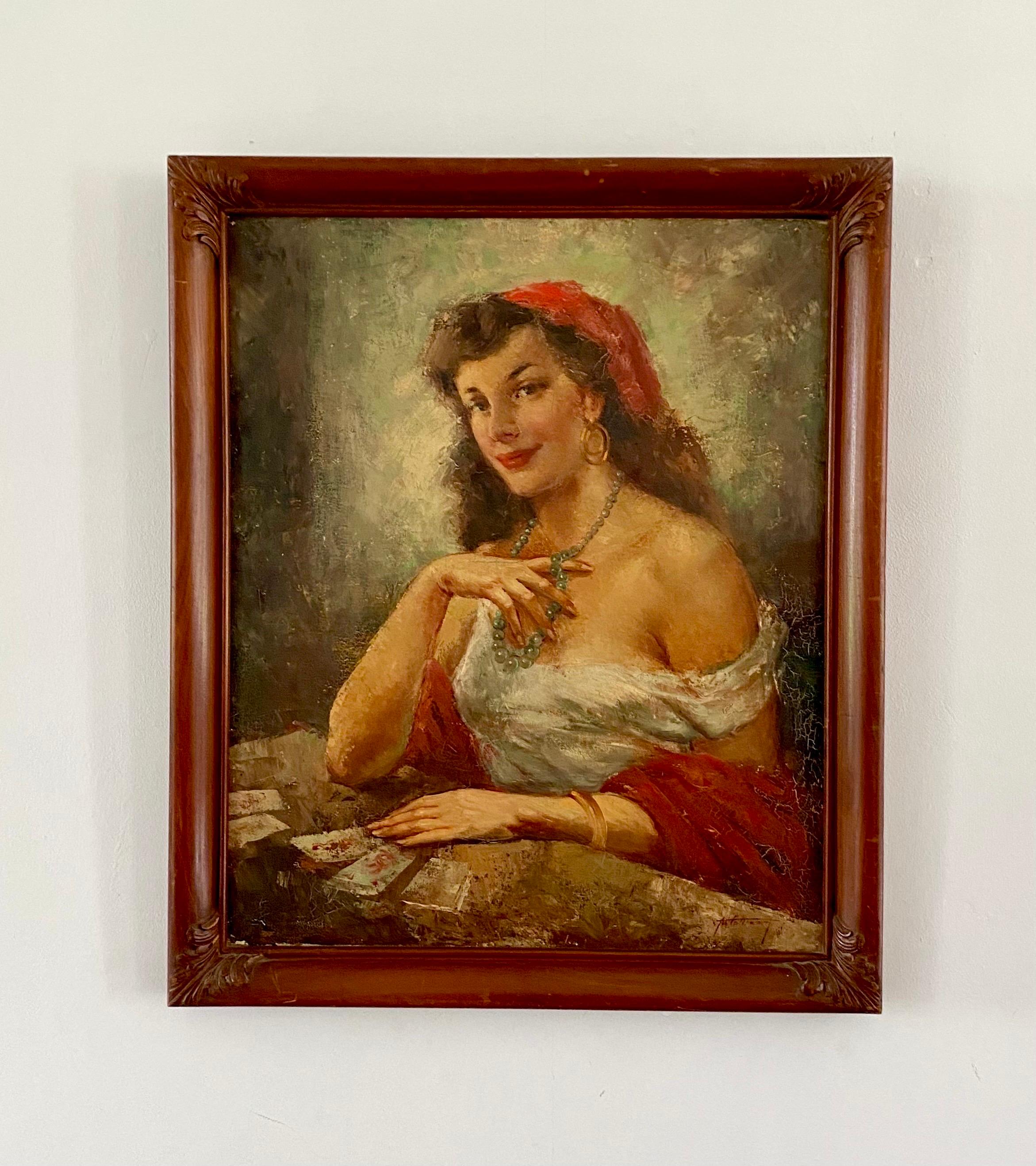 Framed Painting Representing Bohemian Gypsy Cartomancer, Signed Callewaert, 1940 For Sale 8