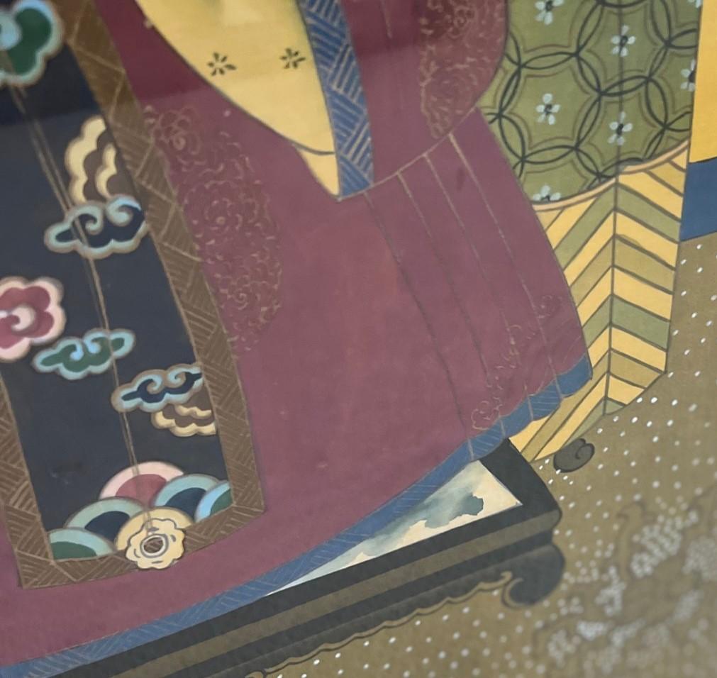 Paire de tableaux anciens d'ancêtres de la dynastie chinoise Qing encadrés sur soie en vente 4