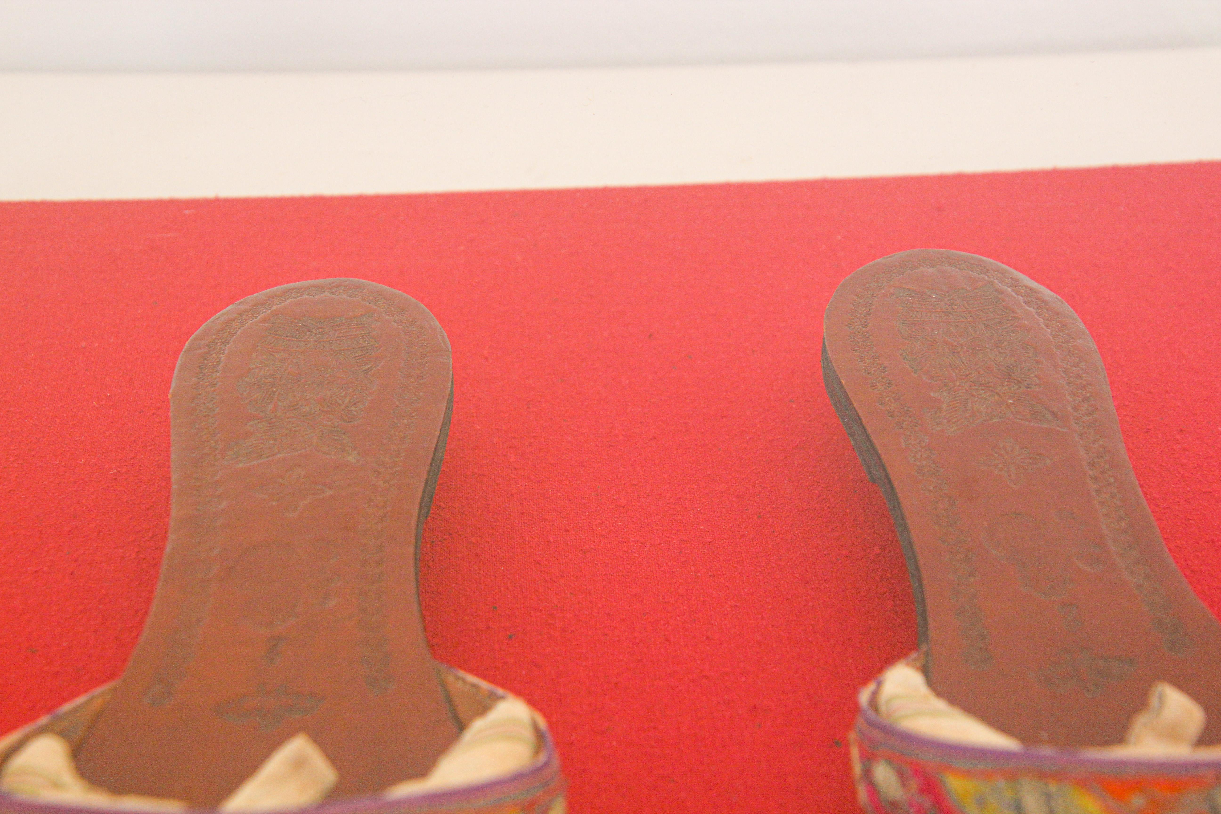 Asian Chinese Antique Leather Shoes and Silk Embroidered Framed 5