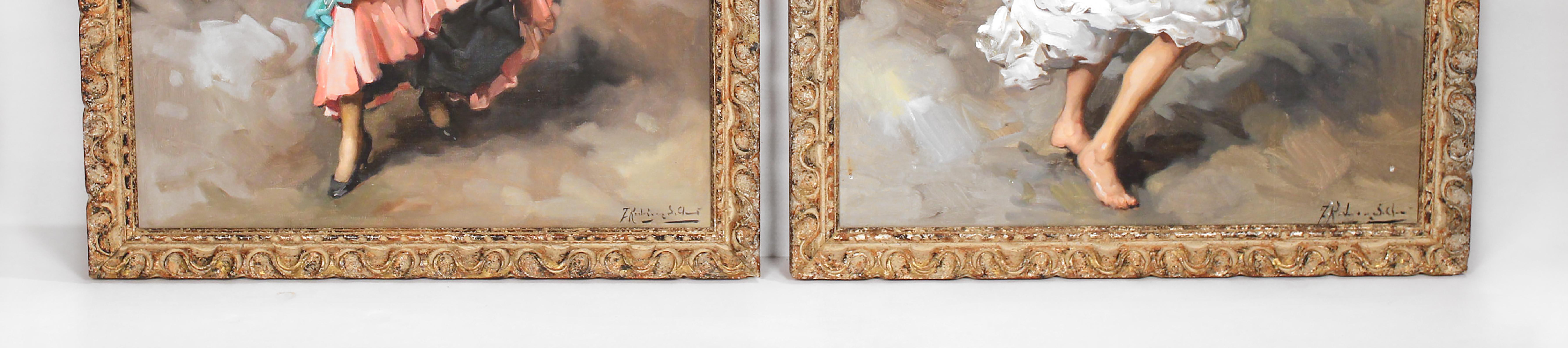 Spanish Framed Pair of Francisco Rodriguez san Clemente Oil Paintings For Sale