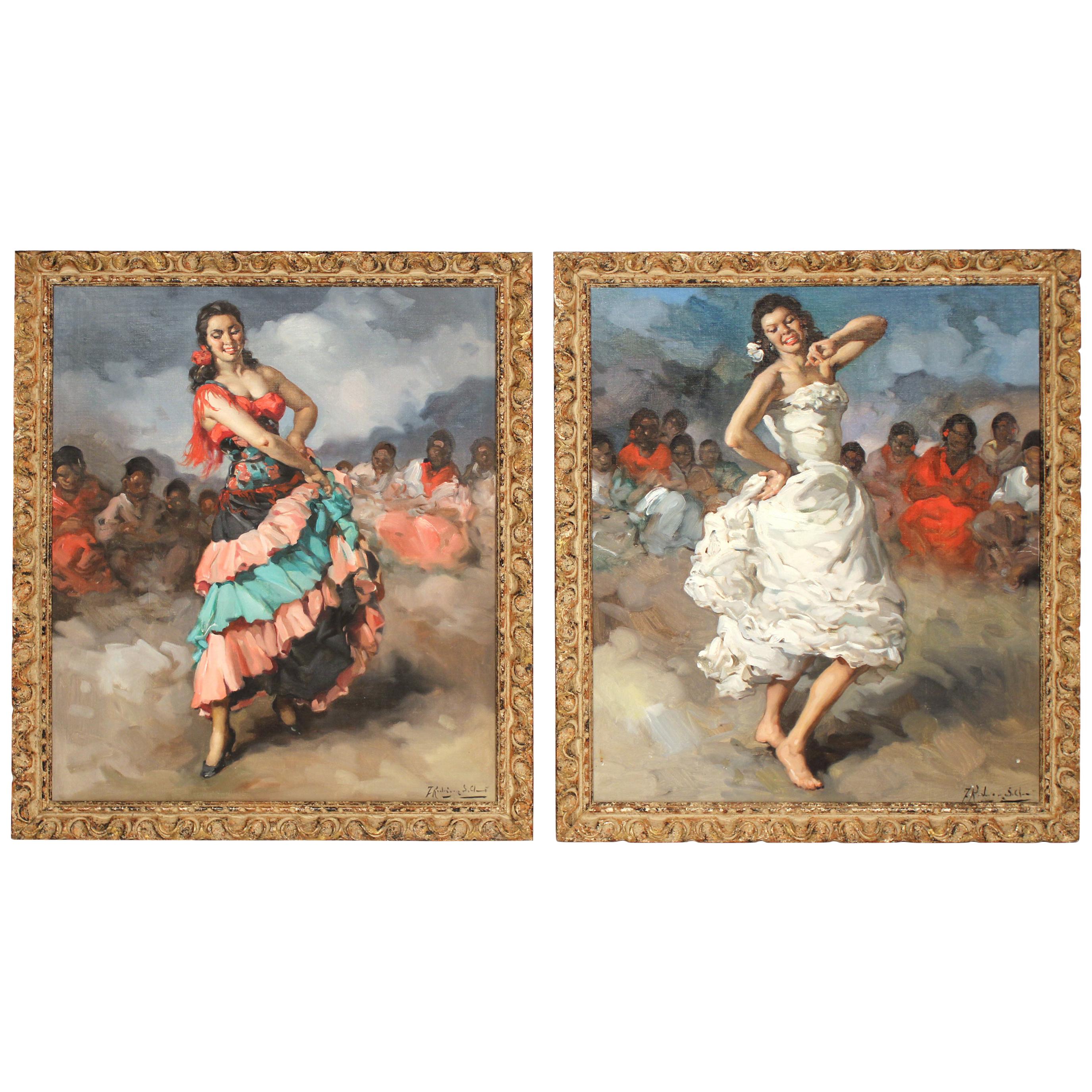 Framed Pair of Francisco Rodriguez san Clemente Oil Paintings For Sale