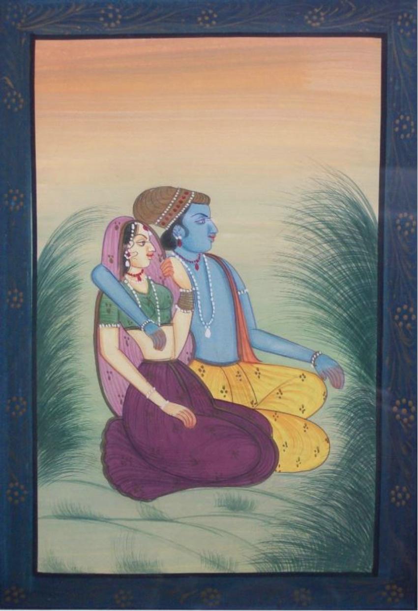 Indiano Coppia incorniciata di dipinti d'epoca dell'Asia meridionale - Gouache e doratura - 20° secolo in vendita