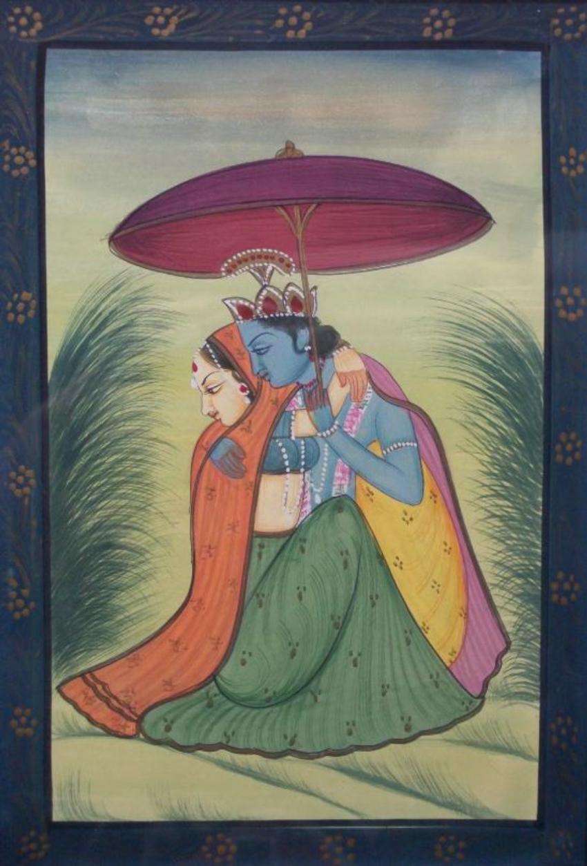 Fatto a mano Coppia incorniciata di dipinti d'epoca dell'Asia meridionale - Gouache e doratura - 20° secolo in vendita