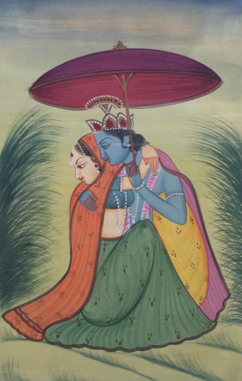 XX secolo Coppia incorniciata di dipinti d'epoca dell'Asia meridionale - Gouache e doratura - 20° secolo in vendita