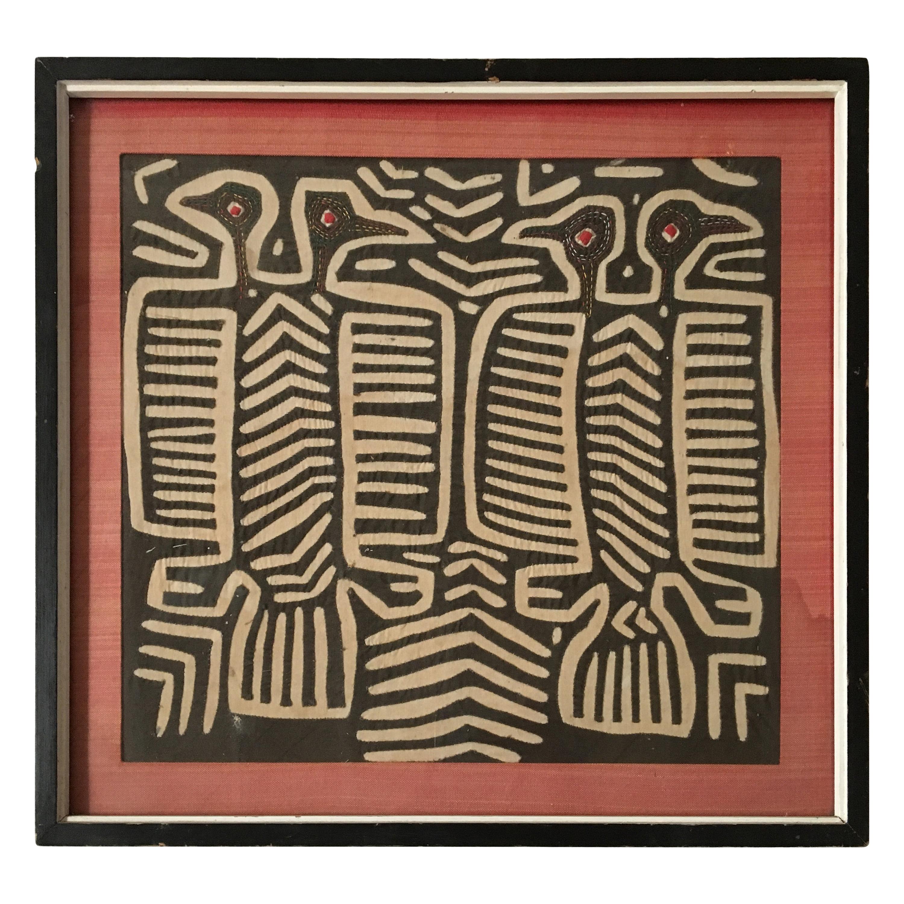 Framed Panamanian Kuna Mola Tapestry