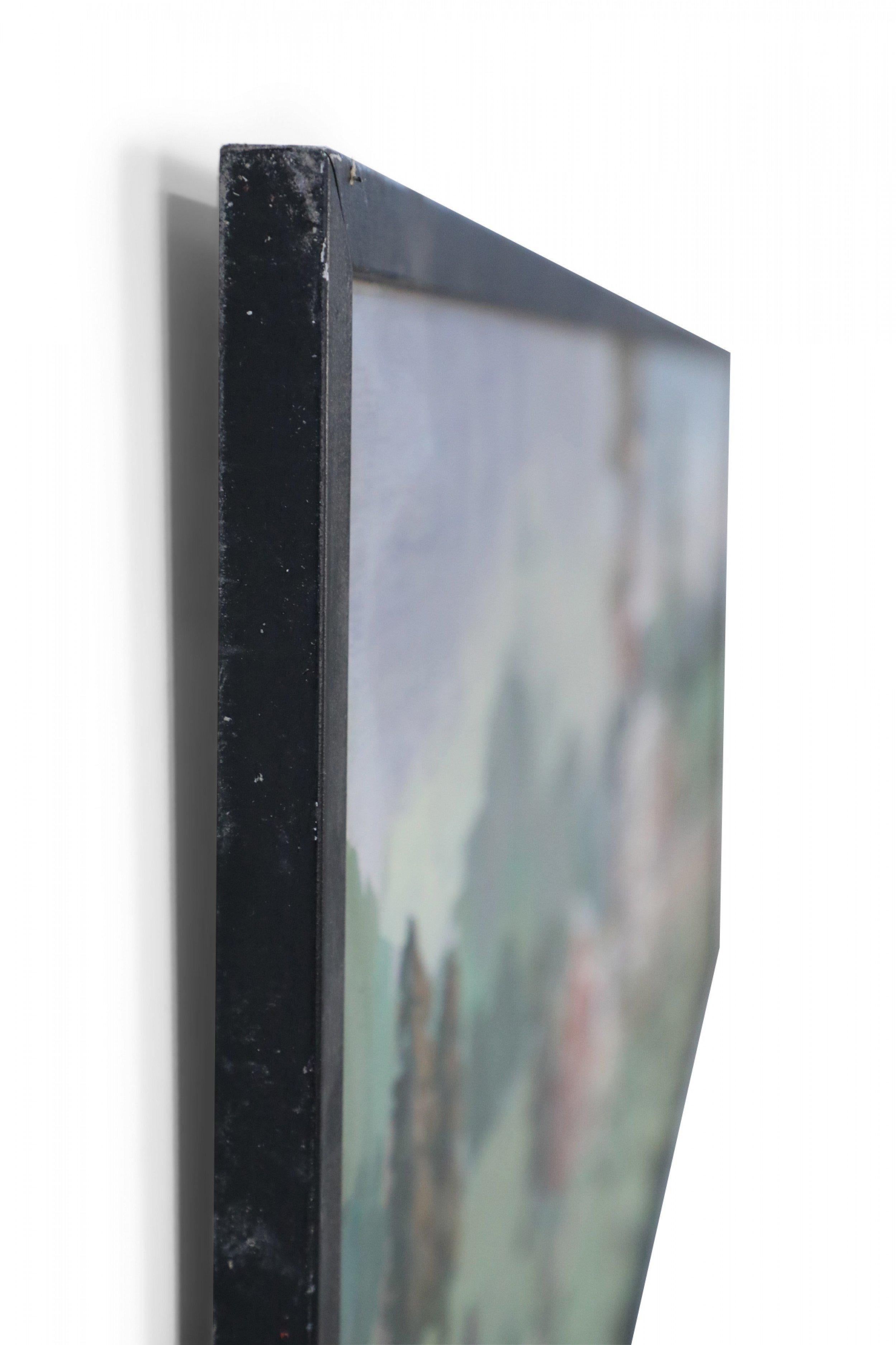 Framed Panoramic Landscape and Manor House Painting In Good Condition For Sale In Queens, NY