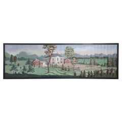 Framed Panoramic Landscape and Manor House Painting
