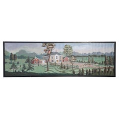 Peinture de paysage et de maison de manoir encadrée en Panoramic