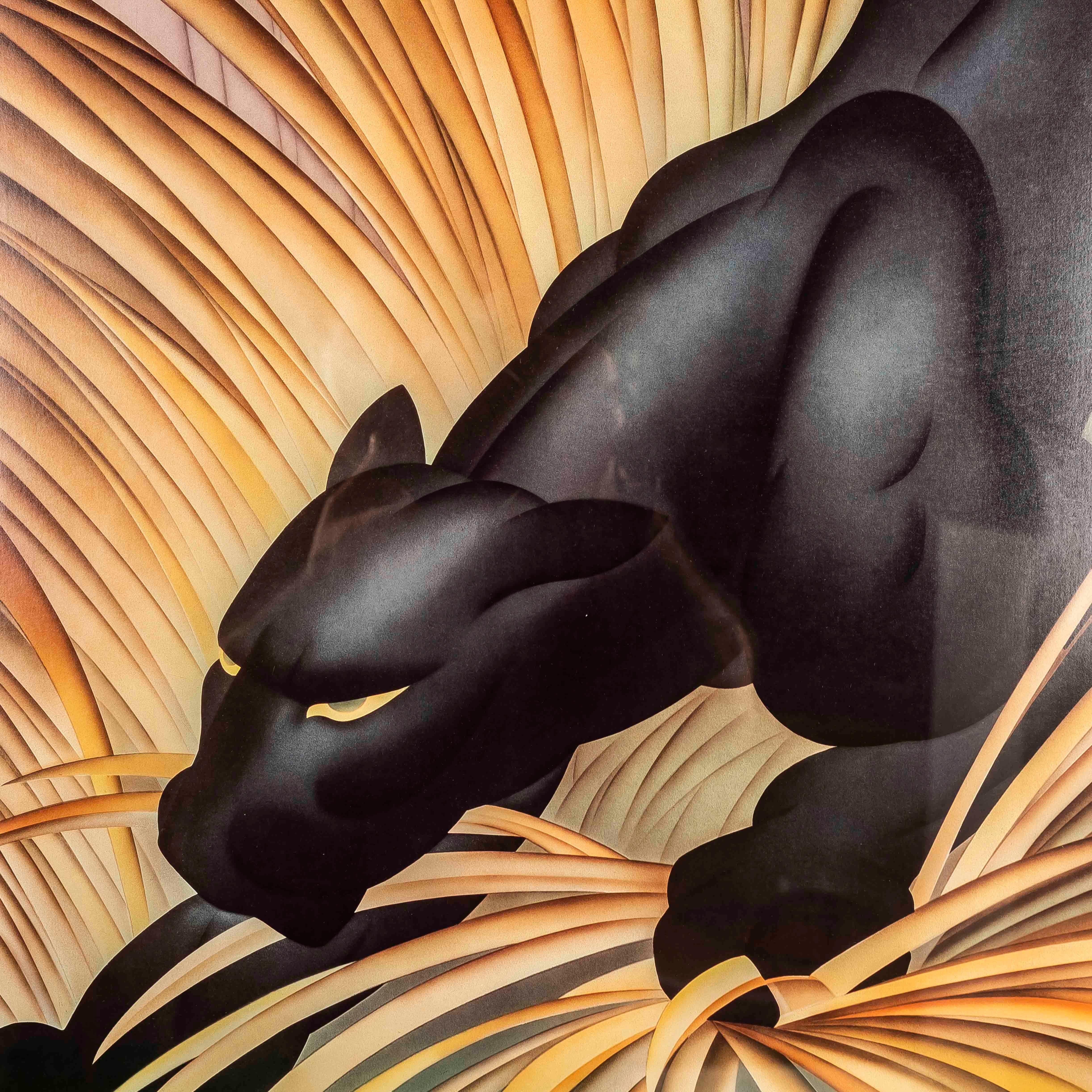 Art Deco Framed Panther Poster by Major Felten Printed by Davis.Blue Artwork 1981