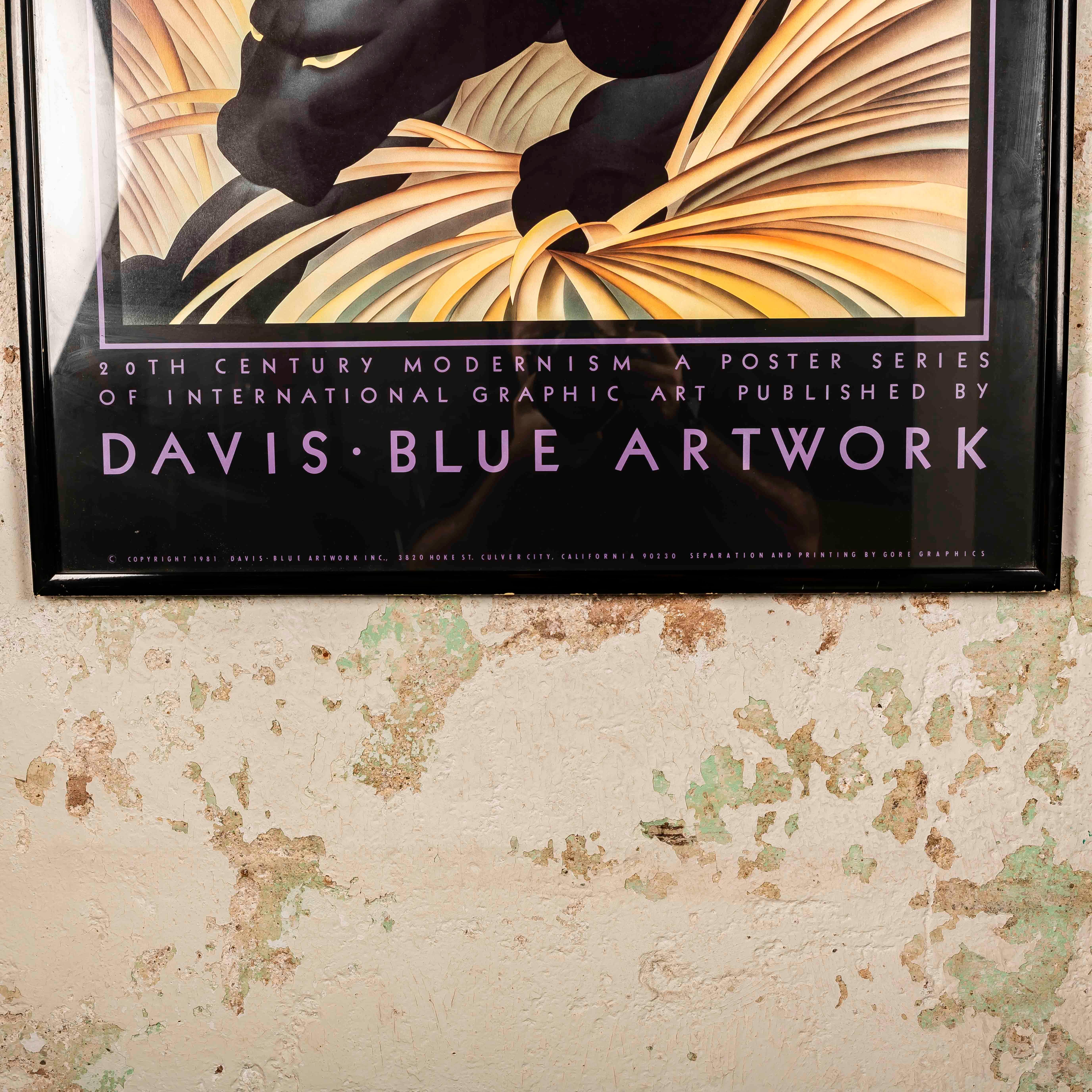 American Framed Panther Poster by Major Felten Printed by Davis.Blue Artwork 1981
