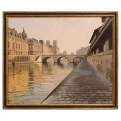 Framed Paris Painting "Matin sur les Berges de Seine" Signed R. Pettinari, 2012