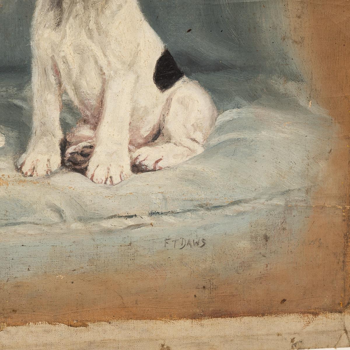 Gerahmte Parson Russell Terrier Pups Öl auf Leinwand von Frederick Thomas Daws (Sonstiges) im Angebot