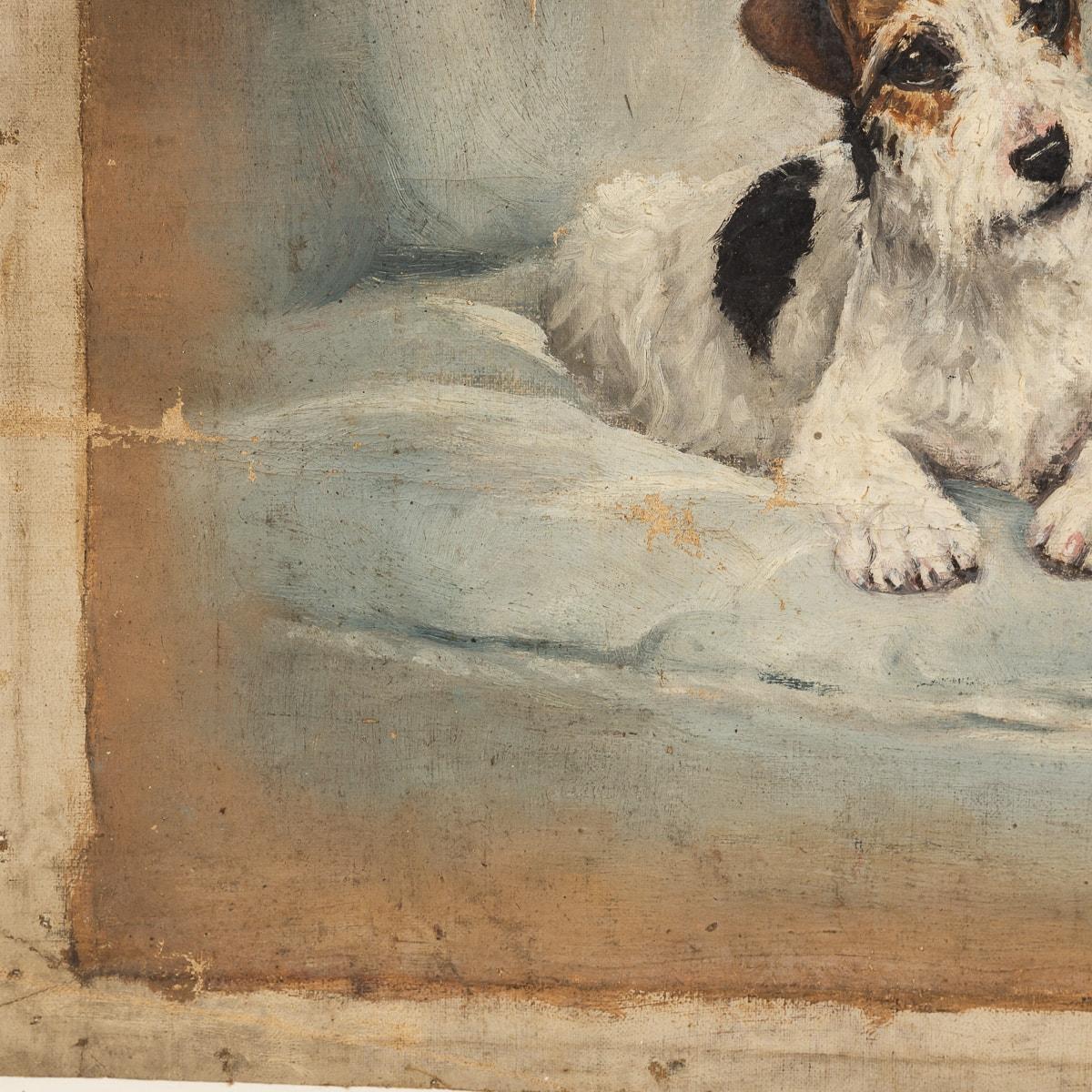 Gerahmte Parson Russell Terrier Pups Öl auf Leinwand von Frederick Thomas Daws (Britisch) im Angebot