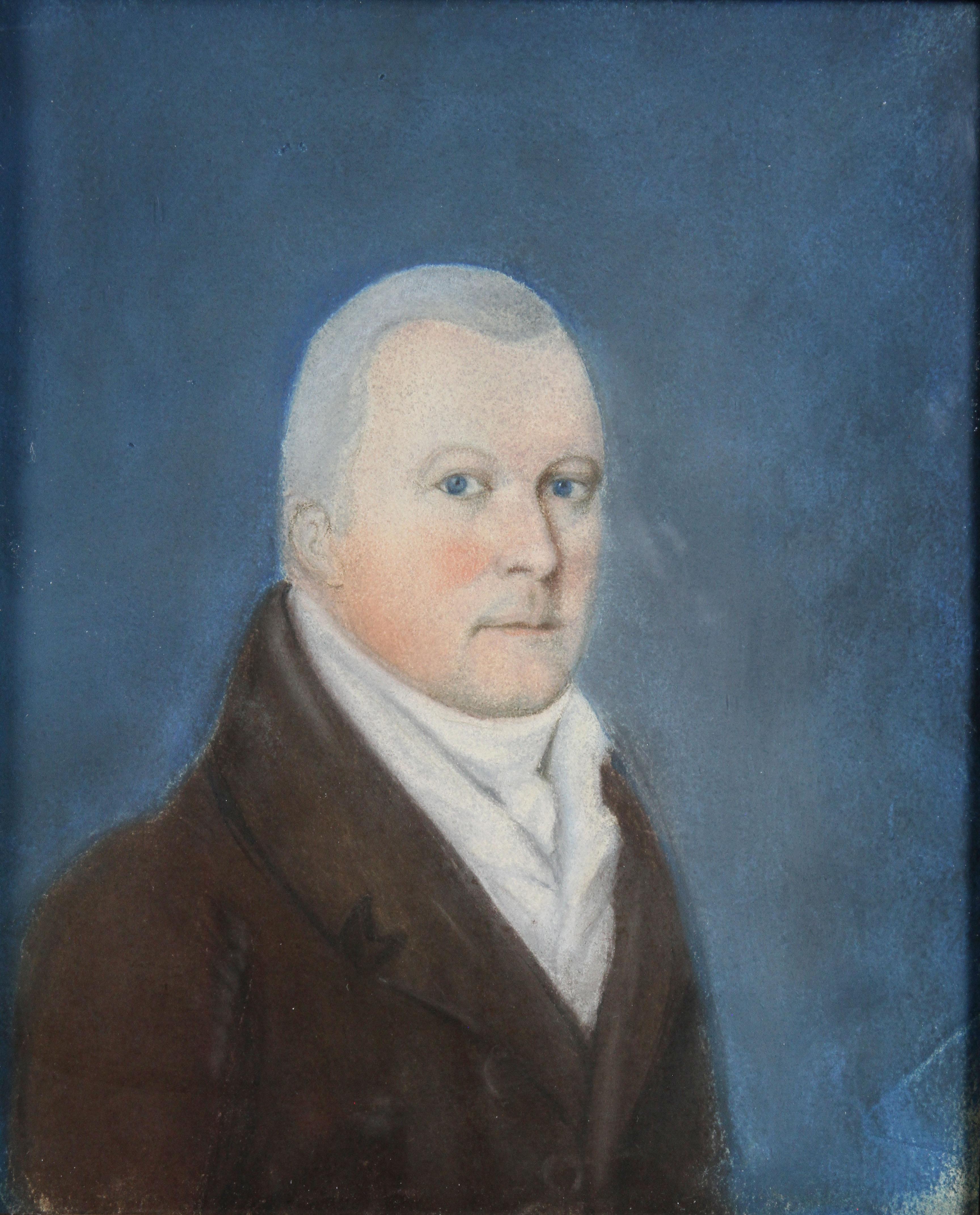 Portrait of a gentleman possibly Lord Timothy Dexter of Newburyport Ma.Framed in an ebonized frame. Estate of Dorothy Draper Hamlen.