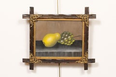 Framed Pastel Still-life Painting of Grapes & Pear, Late 19th Century