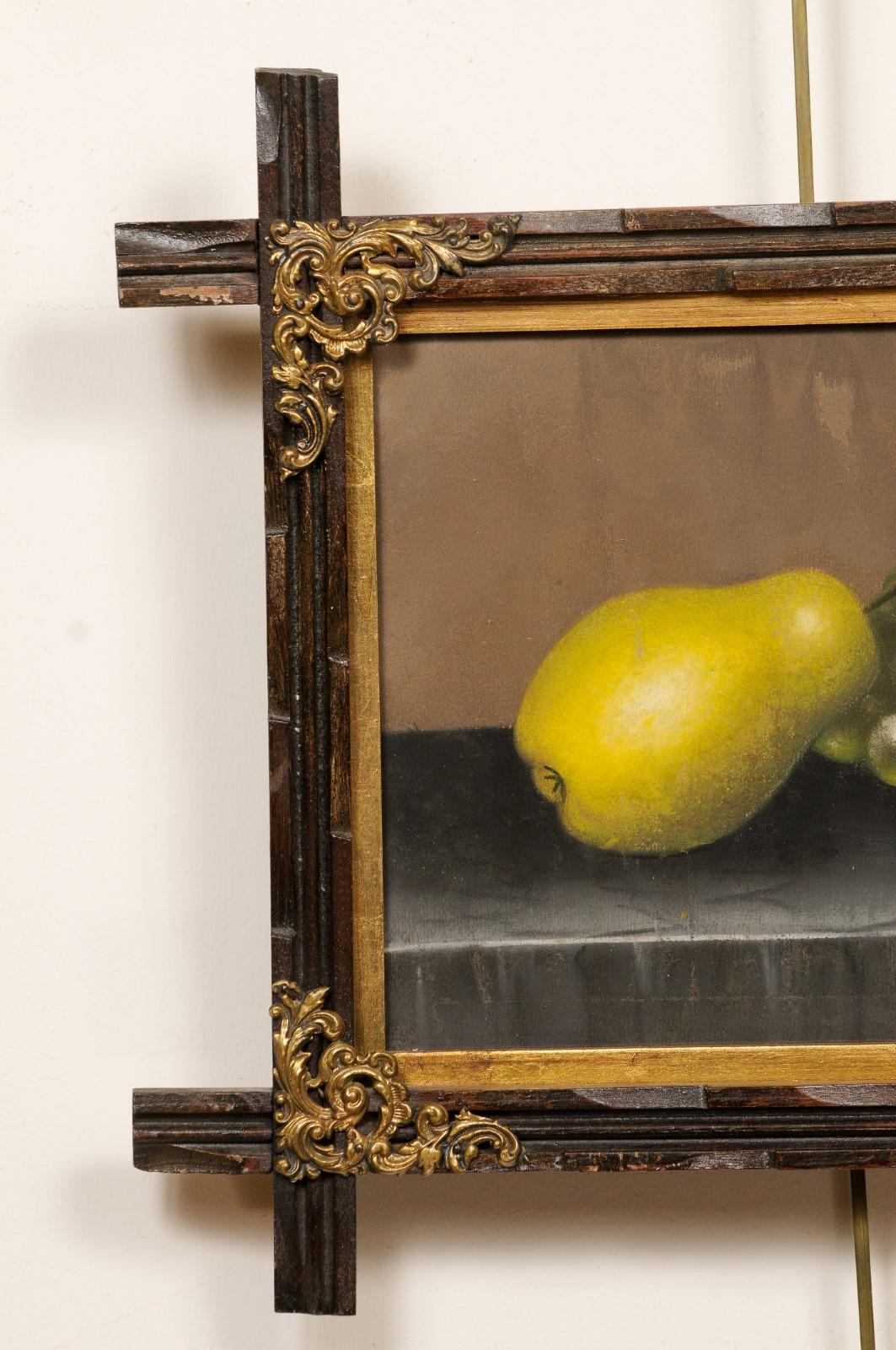 Framed Pastel Still-life Painting of Grapes & Pear, Late 19th Century In Good Condition For Sale In Atlanta, GA