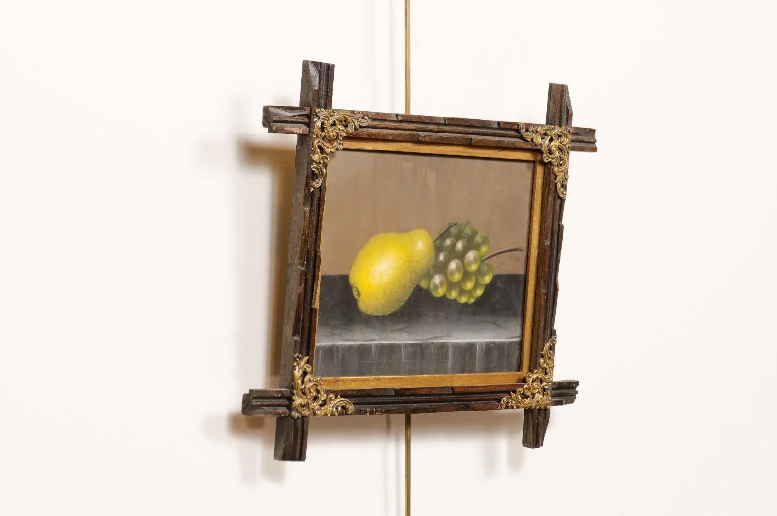 Pintura al pastel de uvas y peras, finales del siglo XIX, enmarcada en venta 5