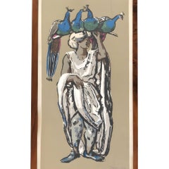 Framed "Peacock Vendor" Serigraph by Millard Owen Sheets (1907- 1989)