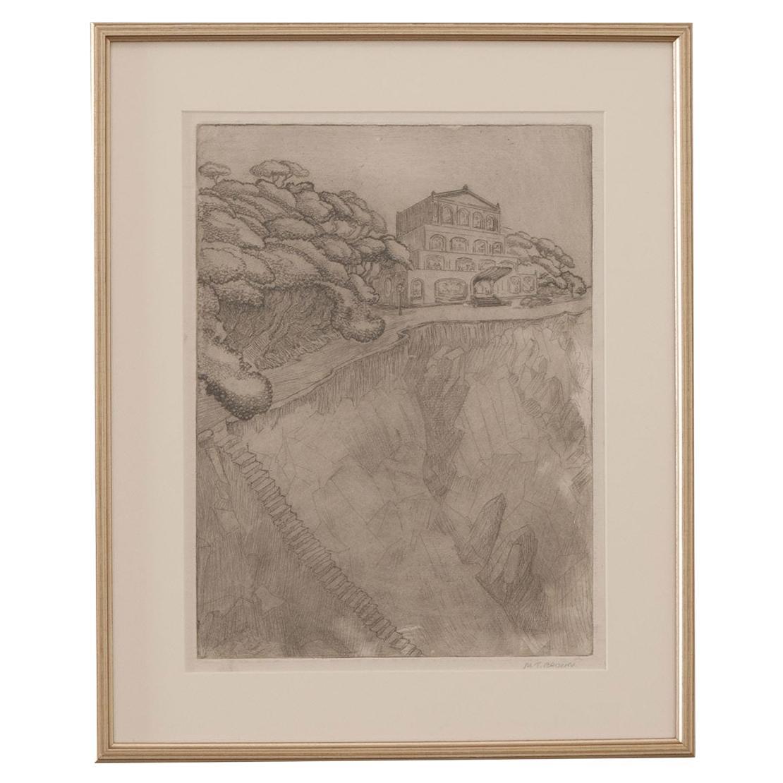 Framed Pen & Pencil Drawing by M.T. Brown For Sale