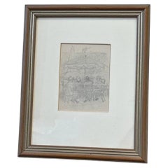 Framed Pencil Drawing, Table Company By Otto Pipel