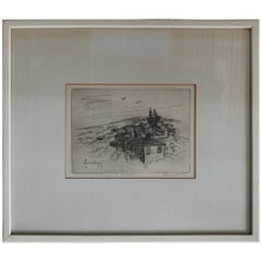 Vintage Framed Pencil Signed and Titled Lumen Winter Etching Print "Vinci, Italy"