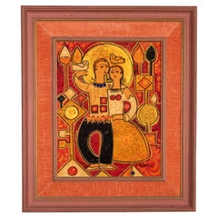 Framed Persian Painting of Lovers by Sadegh Tabrizi