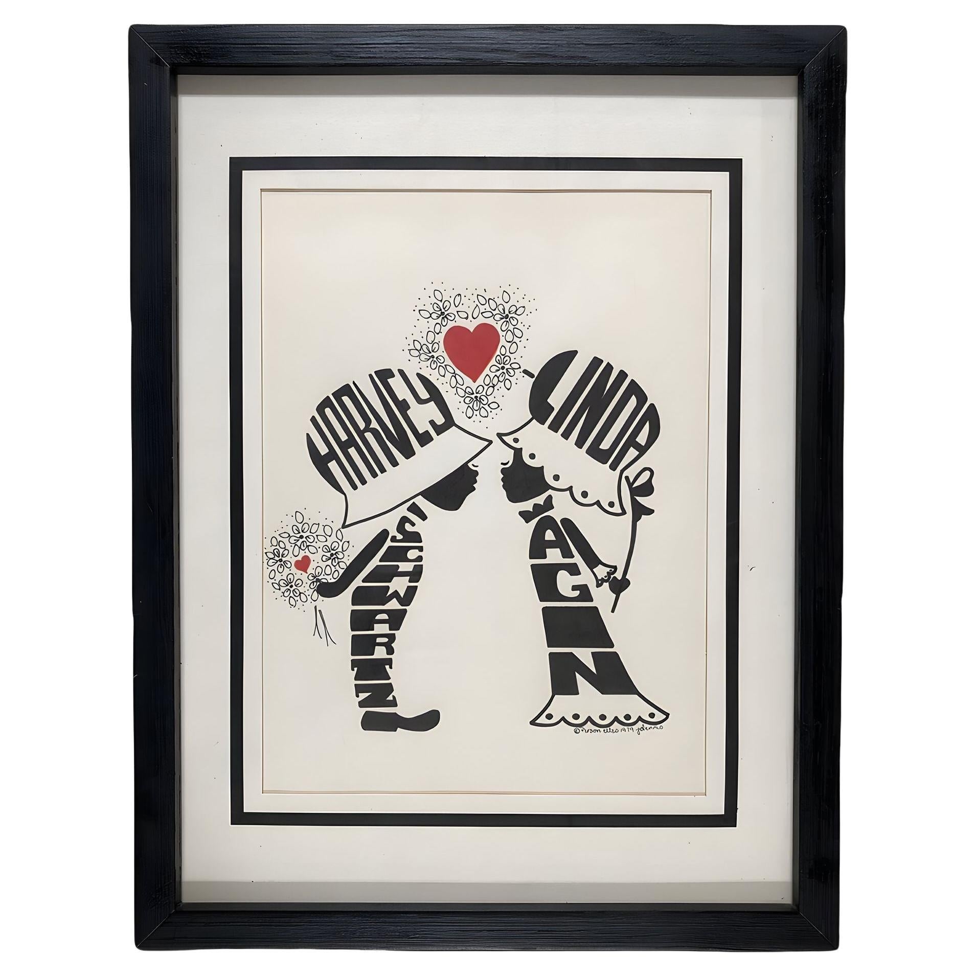 Framed "Personettes" Silhouette Art Lithograph by Julie Dennis, Framed