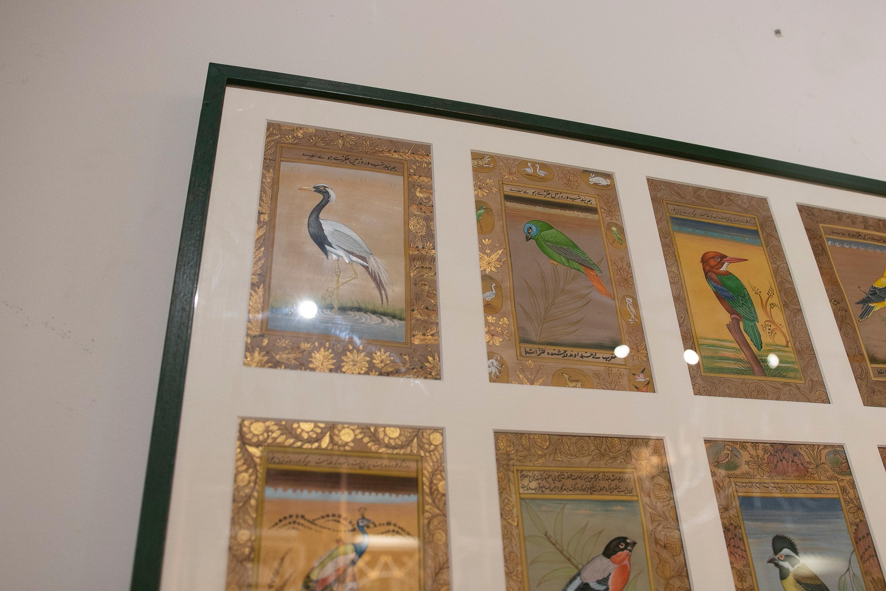 Framed Picture Composed of Twenty-Eight Hand-Painted Bird Pictures 5