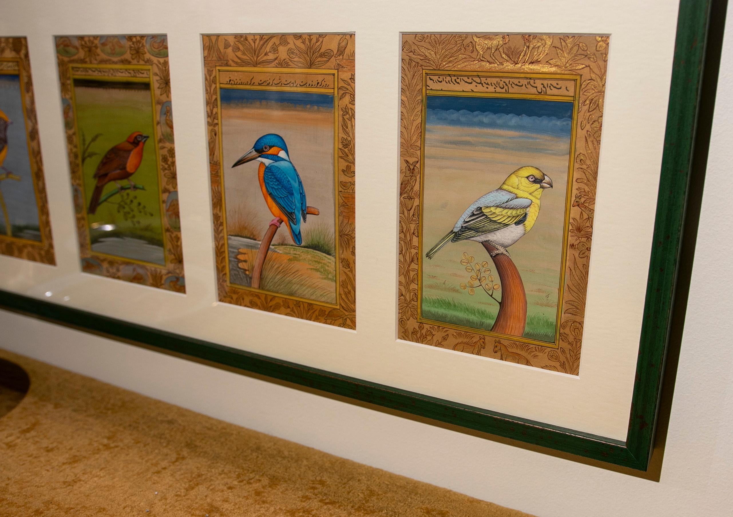 Framed Picture Composed of Twenty-Eight Hand-Painted Bird Pictures 6