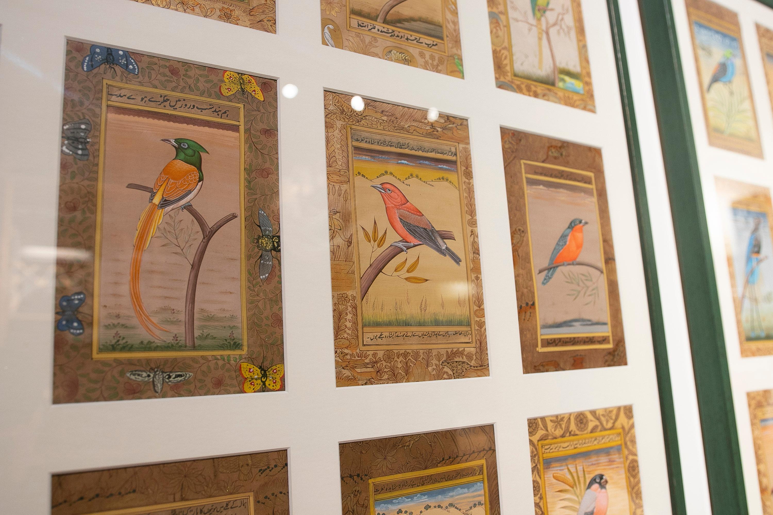 Framed Picture Composed of Twenty-Eight Hand-Painted Bird Pictures 7