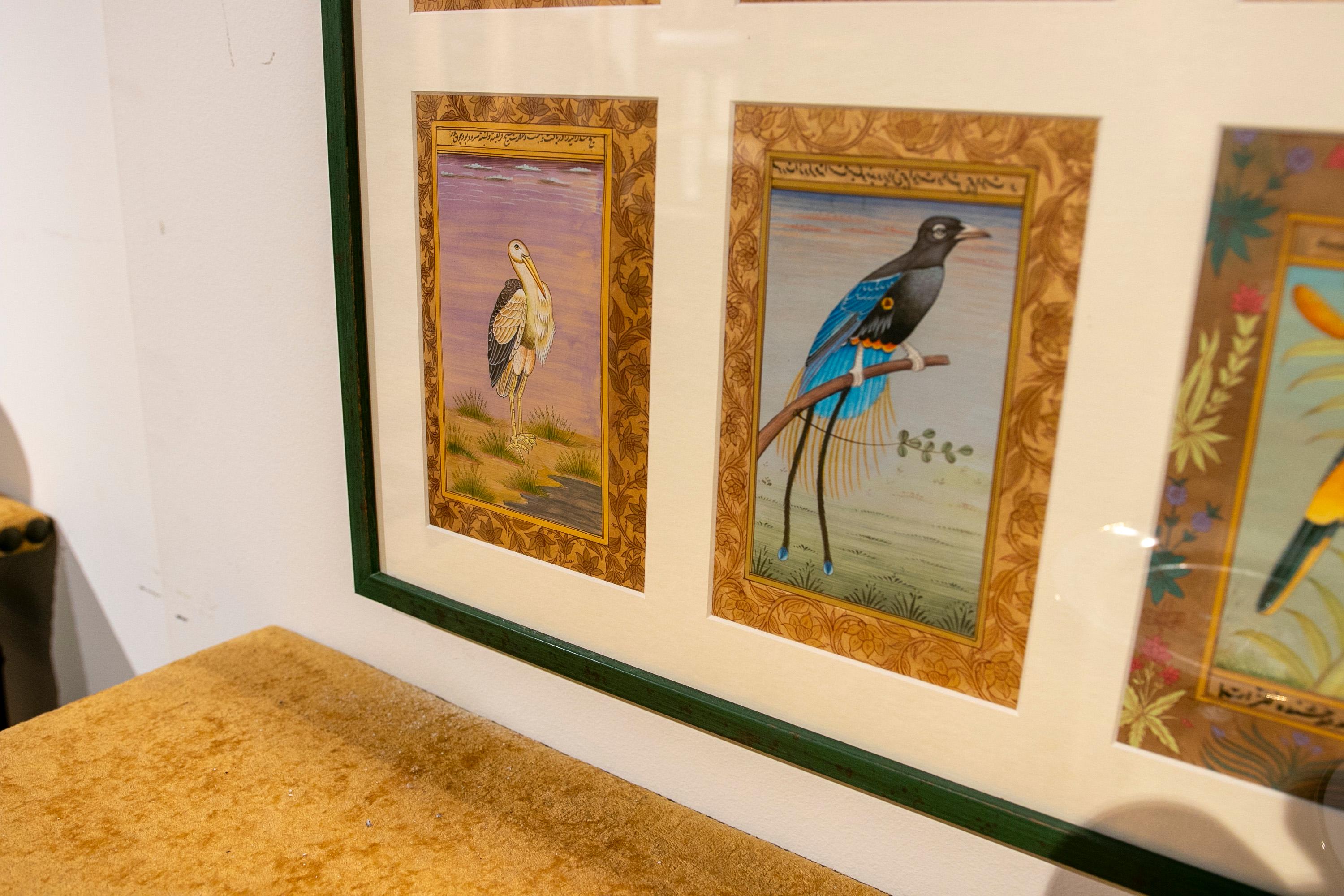 Framed Picture Composed of Twenty-Eight Hand-Painted Bird Pictures 8