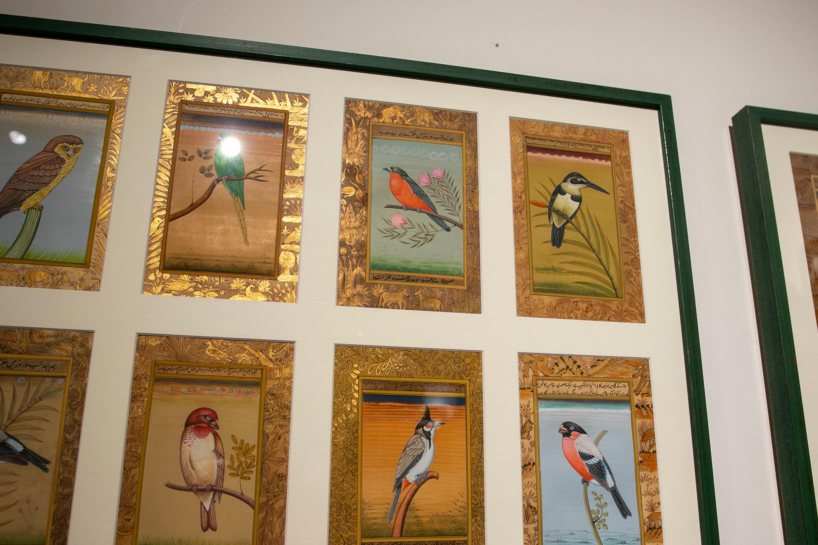Framed Picture Composed of Twenty-Eight Hand-Painted Bird Pictures 9