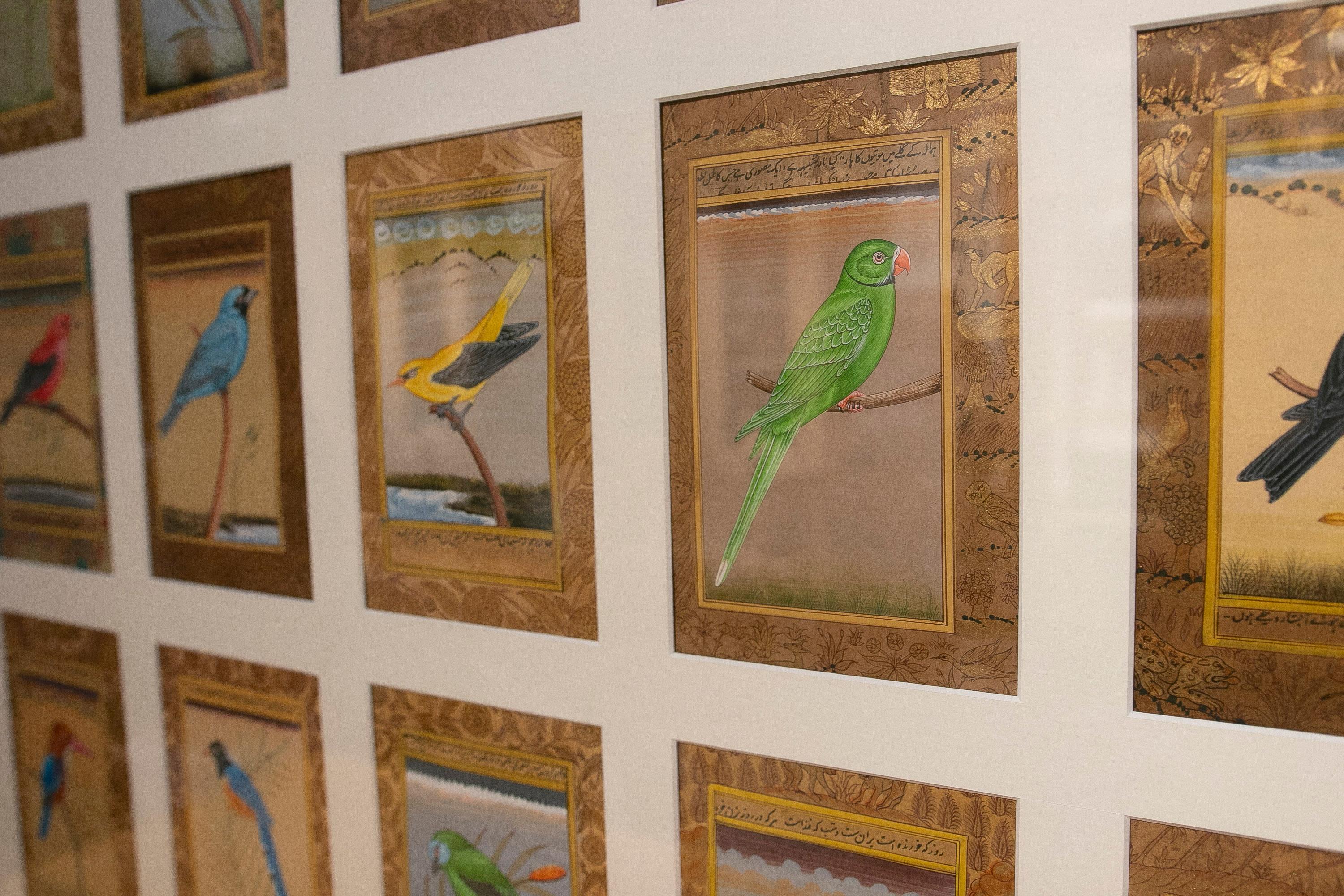 Framed Picture Composed of Twenty-Eight Hand-Painted Bird Pictures 10