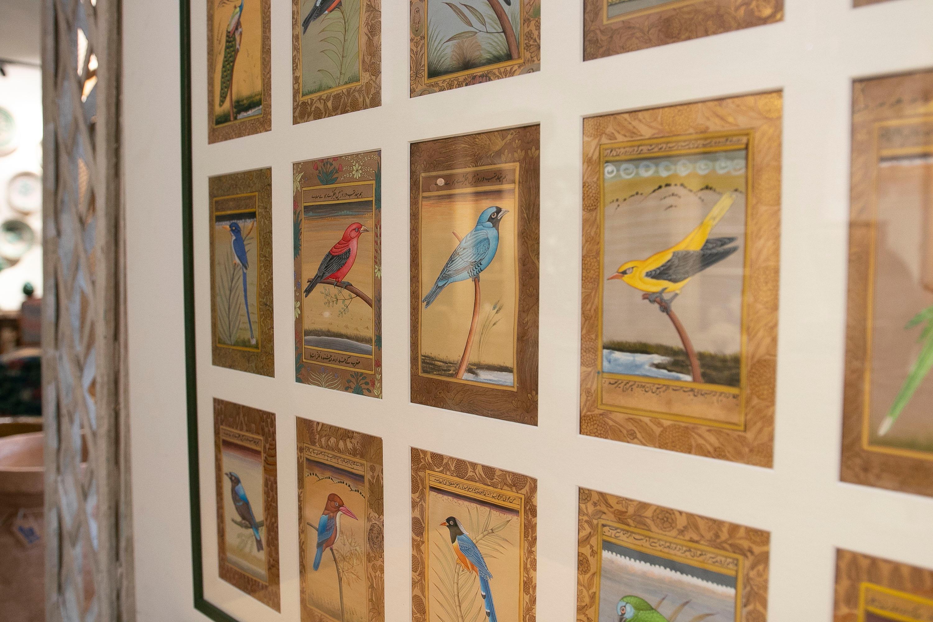 Framed Picture Composed of Twenty-Eight Hand-Painted Bird Pictures 11