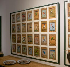 Framed Picture Composed of Twenty-Eight Hand-Painted Bird Pictures