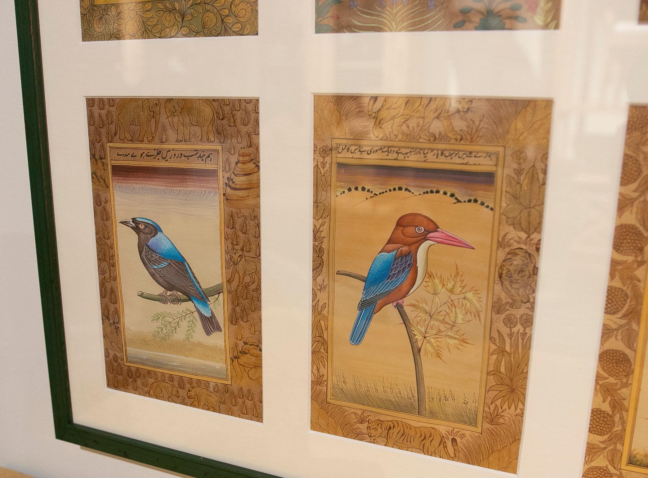 Framed Picture Composed of Twenty-Eight Hand-Painted Bird Pictures In Good Condition In Marbella, ES