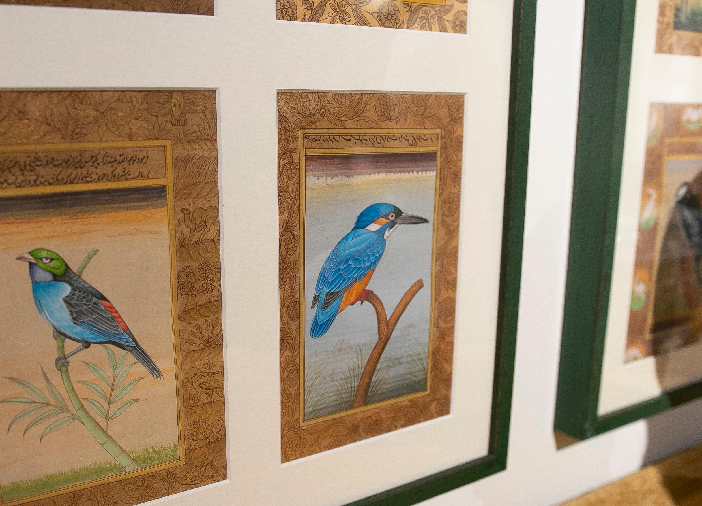 Framed Picture Composed of Twenty-Eight Hand-Painted Bird Pictures 1