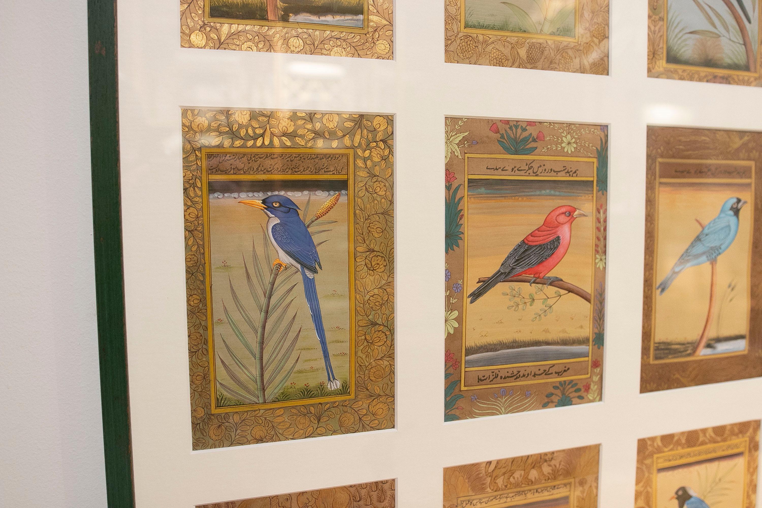 Framed Picture Composed of Twenty-Eight Hand-Painted Bird Pictures 3