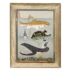 Framed "Pietra Dura" Inlaid Marble Plaque of Marine Life, Italy, circa 1890