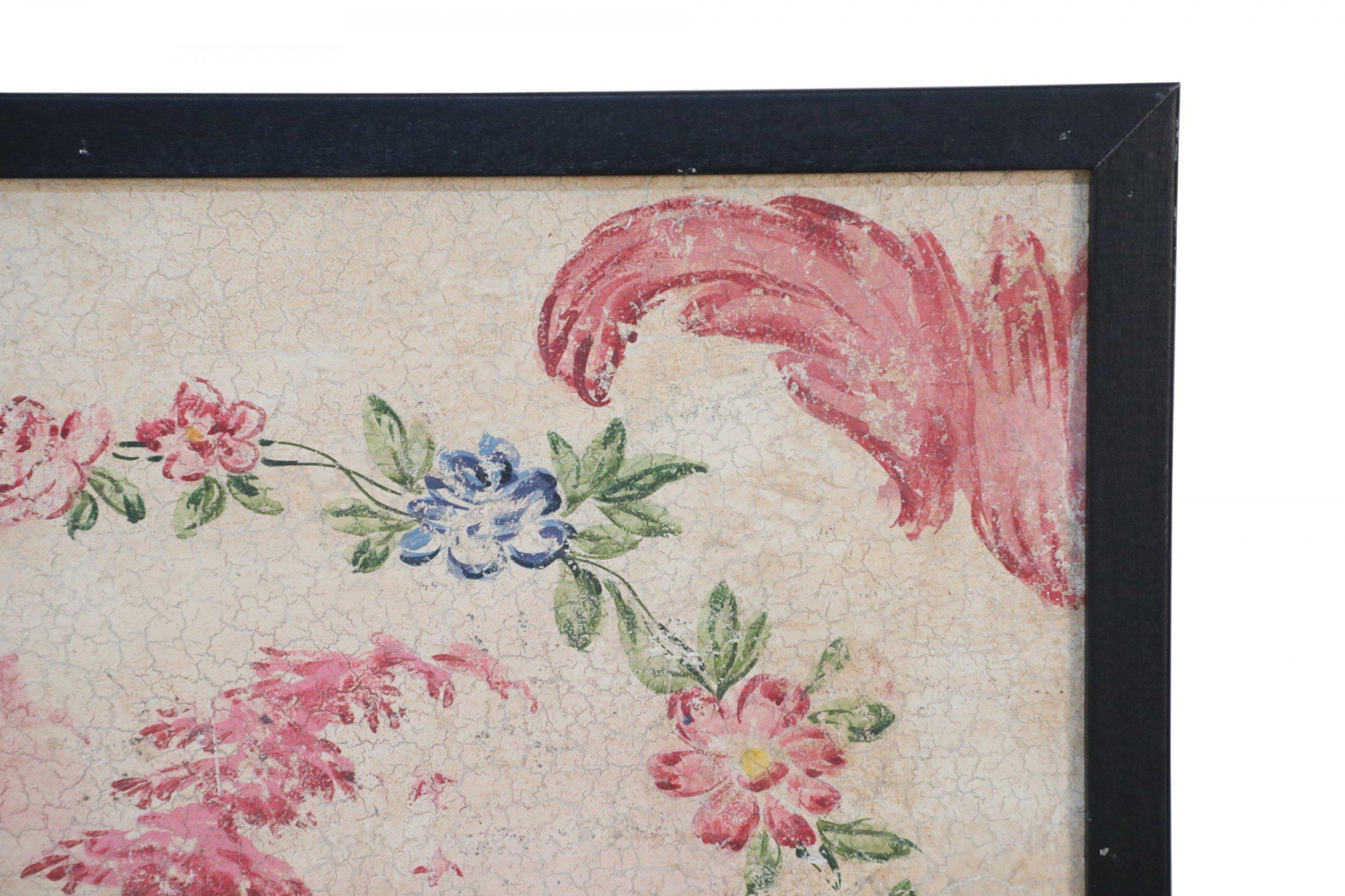 Exportation chinoise Panneau peint en rose et vert encadré représentant un paysage chinois en vente
