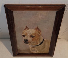 Framed PitBull Terrier oil Painting