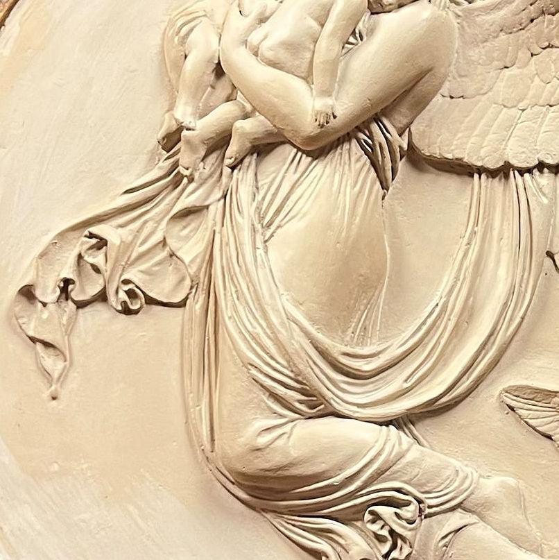 Neoclassical Framed Plaster Relief Roundel of Night After Bertel Thorvaldsen '1777-1840'