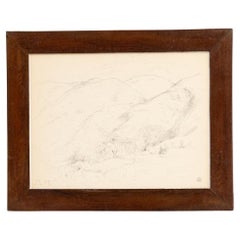Framed Pointillist Drawing, Hand Signed, Mid-Century Modern Art