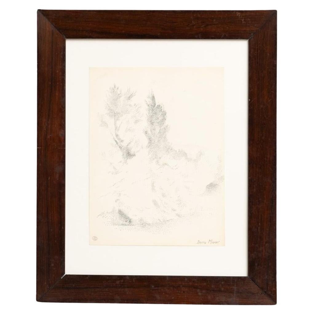 Framed Pointillist Drawing, Signed by Dora Maar, Mid-Century Modern For Sale