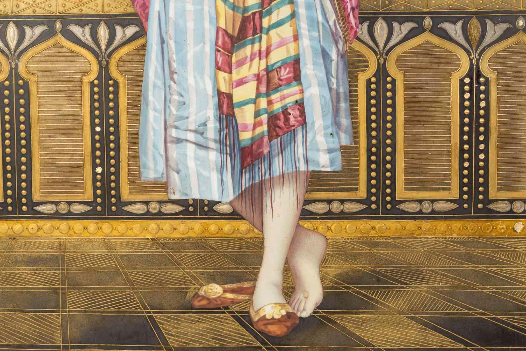 Gerahmte Porzellanplakette, orientalisches Werk, Periode Napoleon III, 19. Jahrhundert. (Französisch) im Angebot