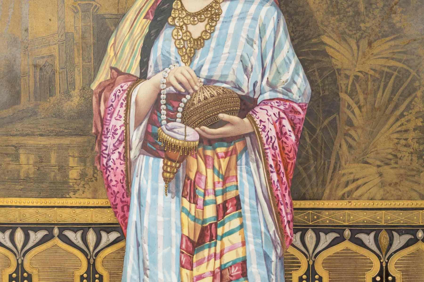 Gerahmte Porzellanplakette, orientalisches Werk, Periode Napoleon III, 19. Jahrhundert. im Angebot 1